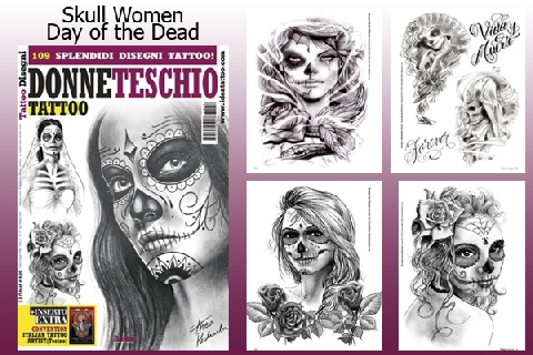 Day of the Dead Skull Women Tattoo 66- Page Flash Book